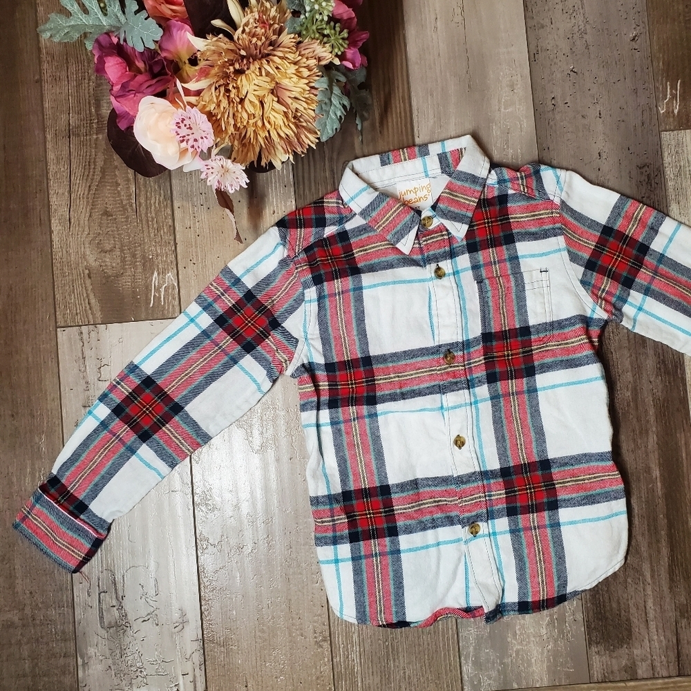 Jumping Beans Plaid Flannel 100% Cotton Collared Button Down Shirt Size 5T NWOT